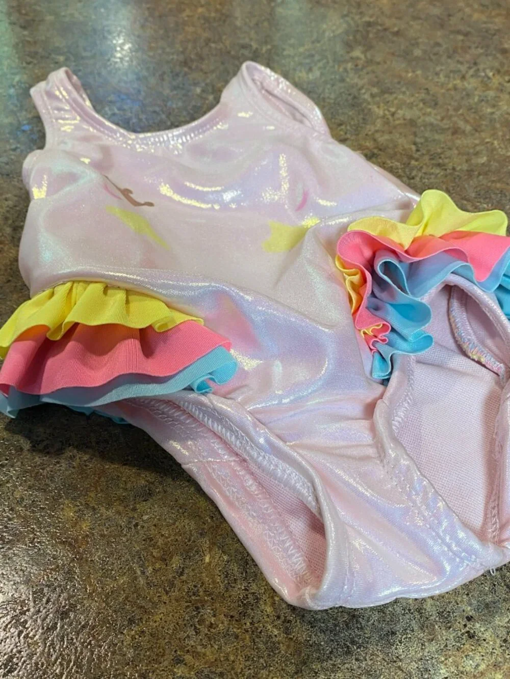 18 MO PENELOPE MACK BABY PINK METALLIC SHIMMER MERMAID SWIMSUIT 🧜‍♀️✨